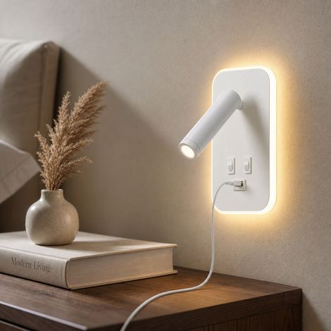 3-in-1 LED Wall Light 9W+3W 6000K/3000K USB Metal Bedroom (1/5)