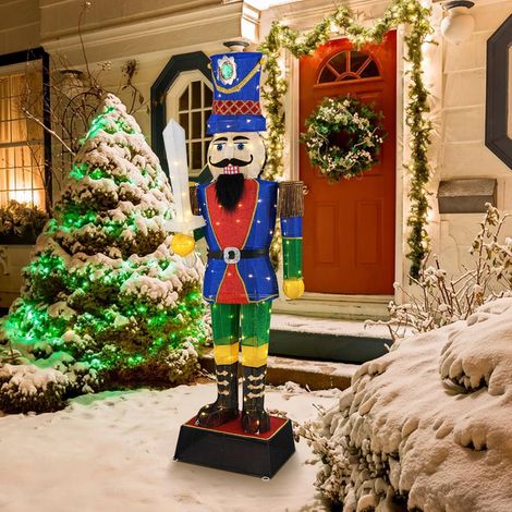 GOPLUS 184 CM Nutcracker Casse Noisette Noel Lumineux avec Épée, Décoration Noel Exterieure avec 110 Lumières LED, Câbles de Serrage et Piquets de Sol, Intérieures (1Casse-Noisette Sceptre) (1/5)