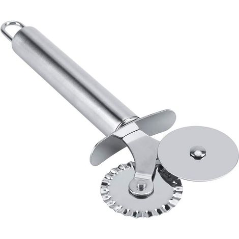 Couteau à pizza multifonction en acier inoxydable à deux roues, couteau à gâteau de sécurité pour cuisiniers à la maison (1/5)