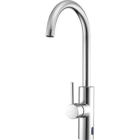 Mophorn Touchless Kitchen and Bar Sink Faucet, Single Handle Motion Sensor Bathroom Tap, Hands-Free Adjustable Hot and Cold Water Mixer with Flexible Swivel Design for 9.5 mm Pipe, Chrome Finish (1/5)