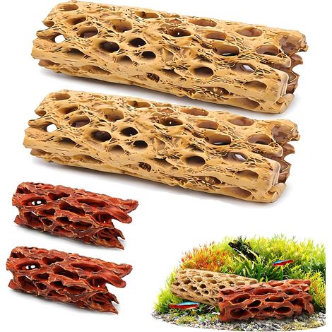 Set di 2 rifugi in resina a forma di Cholla per acquario, accessori per habitat di pesci e gamberetti, giocattolo da arrampicata e da masticare per paguri, pesci, lumache e rettili.