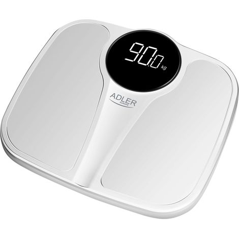 Adler AD8172W Báscula de Baño Digital, Alta Precisión 180Kg, Pantalla LED Apagado Automático, Antideslizante  Blanco