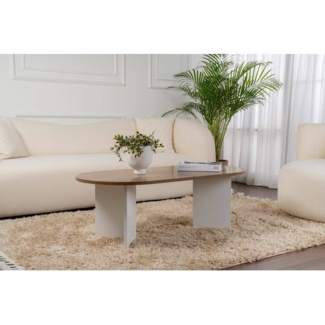 mesa de centro\ da salotto Parrano, Tavolo basso da caffè, Portariviste per divano, Ripiano da soggiorno, 119x60 h40 cm, Noce e Bianco (1/5)