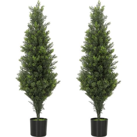 HOMCOM Set of 2 Decorative Artificial Plants Cypress in Weighted Pot, 90cm