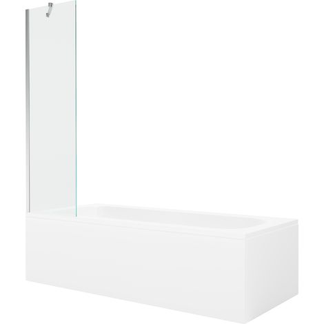Mexen Vega rechteckige Badewanne 180 x 80 cm mit Verkleidung und 1-flügeligem Paravent 50 cm, transparent, Chrom (1/5)