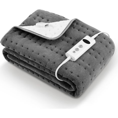 Couverture Chauffante Électrique 150 x 80 cm Gris Avec 10 Niveaux de Température, Extinction Automatique (1/5)