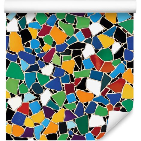 Papier peint mosaïque colorée bleue, or et verte 50x1000 cm (1/5)