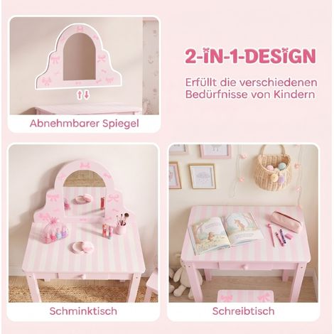Kinder-Schminktisch 55 x 34 x 82 cm Rosa, 2-in-1, Holzwerkstoff – MEUBLIV (1/5)