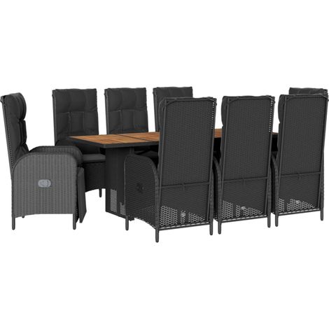 Maison Exclusive - 9-tlg. Garten-Essgruppe mit Kissen Schwarz Pol