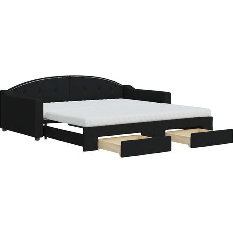 Maison Exclusive - Lit de jour avec gigogne et tiroirs noir 100x200 cm tissu