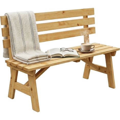 Outdoor fir wood garden bench with backrest natural 229384422 229384422 (1/5)