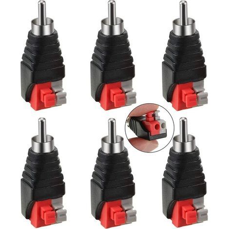 Adaptateur RCA mâle 6 pièces – Connecteurs sans soudure à vis – Nickelé pour transfert optimal – Pour câblage audio et vidéo CCTV (1/5)