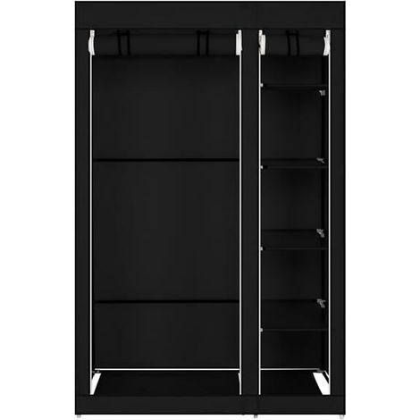 Armoire de Rangement penderie Dressing en Tissu avec 5 étagères + Tringle 107 x 175 x 45 cm - diverses Couleurs au Choix - Noir (1/4)
