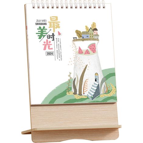 Vertikaler Tischkalender aus Holz mit Cartoon-Motiv – Naturholzrahmen, moderner Kalender für 2024 mit kreativem und schlichtem Design, individuell gestaltbare Dekoration für Büro oder Wohnzimmer (1/5)