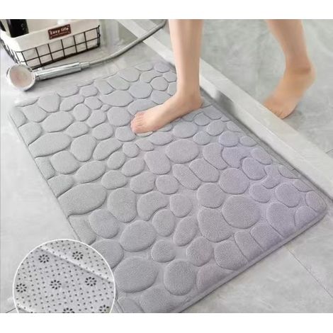 Tapis de bain en mousse à mémoire de forme, tapis de salle de bain pavés, super absorbant l'eau, pour salle de bain, lavable en machine (40 x 60 cm, gris clair) (1/3)