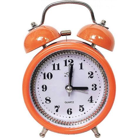 Réveil rétro à double sonnerie de 8 cm (3,15 pouces), alimenté par piles, silencieux (sans tic-tac), style analogique, avec rétroéclairage orange, 12 x 8 x 5 cm (1/4)