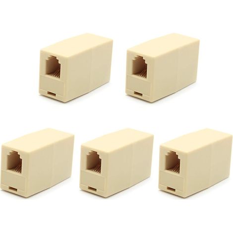 Lot de 5 Coupleur RJ9 Connecteur 6P4C Plastique Beige Pour Téléphone Bureau