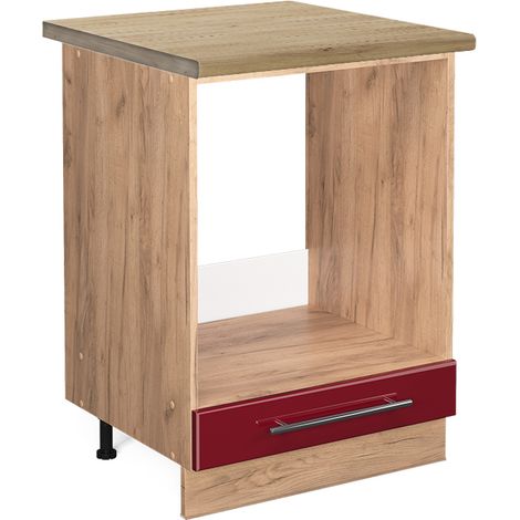 Herdumbauschrank Fame-Line, Bordeaux Hochglanz, 60 cm , AP Eiche, Vicco