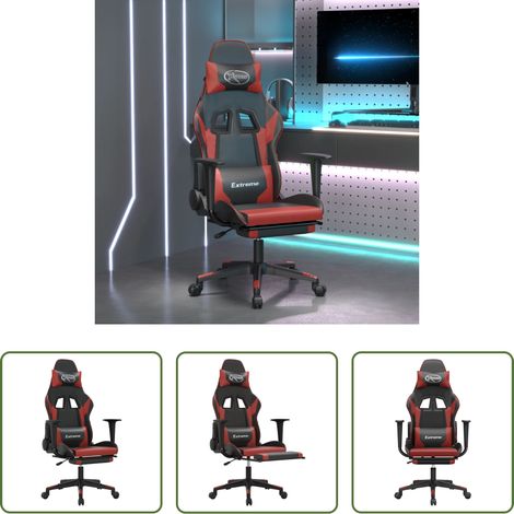 Massage - Gaming-Stuhl mit Massage & Fußstütze Schwarz Weinrot Kunstleder (1/5)
