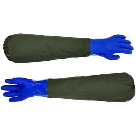 Gants industriels lourds Gants imperméables longs Gants en caoutchouc PVC Gants résistants aux produits chimiques réutilisables pour l'industrie des machines résistantes à l'huile Bleu 1 paire (1/5)