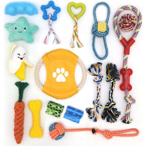 SPIELZEUGSET FÜR KLEINE UND GROSSE HUNDE, ZERRUTSCHEN, KÄSESCHEIBE, 16-TEILIG