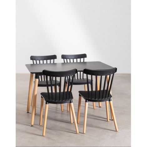 Orion91 alcione set rectangular table (120x80x75 cm) + 4 chairs color black  Beech legs (83x48x52.5 cm) dining room, office, living room, teleworking, kitchen - spaziorion91 (1/5)