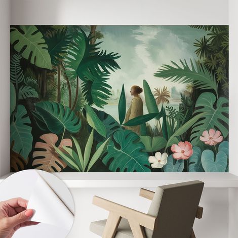 Papier peint adhésif autocollant pour salon chambre à coucher peint imprimé pour mur Jungle exotique 104x70 cm (1/5)