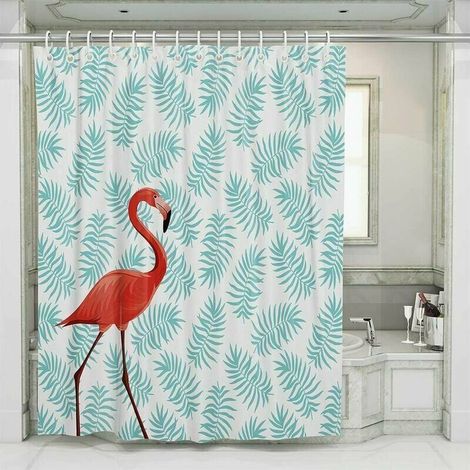 VURAHOME - de douche rapide et durable en polyester feuille de cactus motif flamant rose avec 12 crochets 180x180 cm flamant rose et feuille (1/5)