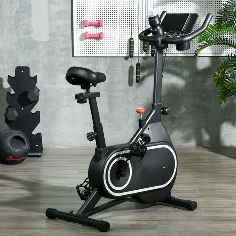 Cyclette con sedile e manubrio regolabili, display LCD, volano da 4 kg e portaborraccia, colore nero.