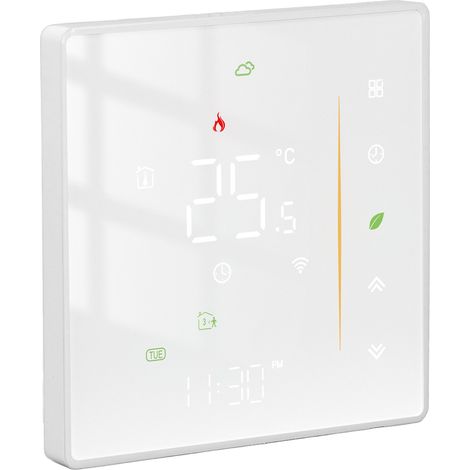 Thermostat intelligent programmable Wi-Fi, contrôlable par application, pour chauffage au sol électrique 95-240 V, blanc