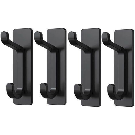Black stainless steel coat hooks, 4 hooks, adhesive hooks, no drilling required. (1/5)