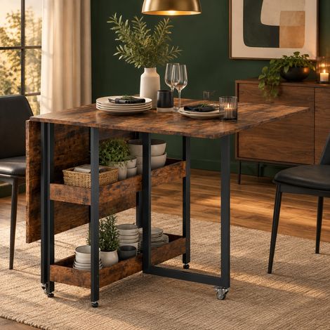 Tavolo da pranzo pieghevole per 2-4 persone con 2 vani, 133,4 x 80 x 75 cm, marrone (1/5)