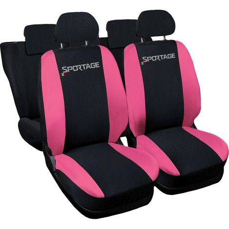 Lupex shop - Coprisedili Auto Compatibili per Sportage, Made In Italy, set di copri sedili anteriori e posteriori con copri poggiatesta incluso, tessuto poliestere, colore - Nero - Rosa (1/3)