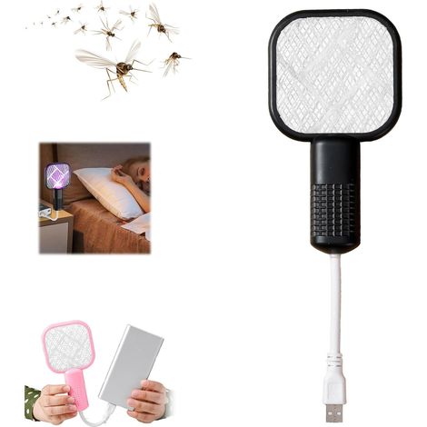 2-in-1 Electric Mosquito Swatter Racket, Black USB Bug Zapper with 5-Layer Safety Mesh for Indoor & Outdoor Use (1/5)