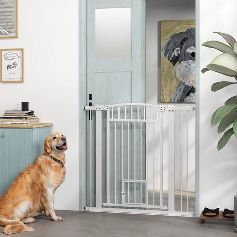 Barrière de sécurité chien système de double verrouillage montage par pression ou perçage largeur 76-104 cm blanc (1/5)