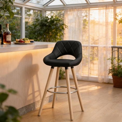 Barhocker mit Rückenlehne 68 cm Kunstleder Schwarz OKMYHOME (1/5)