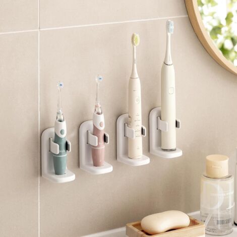 Soporte para cepillo de dientes eléctrico, no requiere perforación, paquete de 2, soporte para cepillo de dientes eléctrico con orificio de drenaje, almacenamiento de cepillos de dientes, material ABS (1/4)