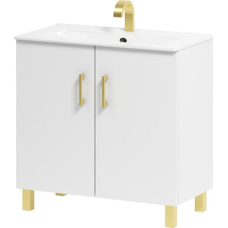 Meuble de salle de bain Viki 80 avec vasque, blanc (doré) (1/5)