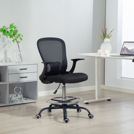 Chaise bureau ergonomique avec repose-pieds ajustable et accoudoirs relevables, hauteur réglable, 59x62x99-119cm, noir (1/5)