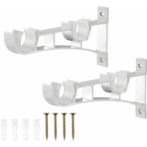 2 Pcs Curtain Rod Wall Bracket 35mm Curtain Rod Holder Double Curtain Rod Brackets with Screws White