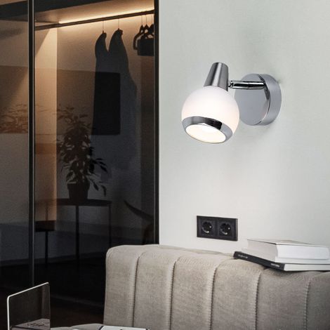 Applique da parete lampada da camera da letto LED vetro cromato faretto da parete, opale, 1x LED 3W 300Lm 3000K, LxA 8x11,5 cm