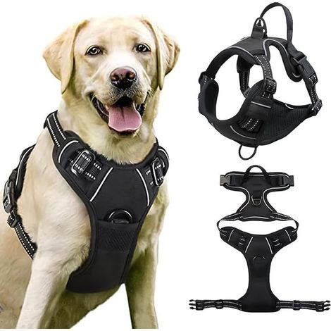 Harnais Anti Traction pour Chien Moyen et Grand - Réfléchissant, Réglable, Souple Avec Attache Devant - Large (1/5)