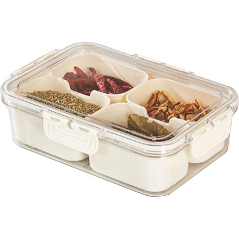 Boîte de rangement en plastique multi-compartiments pour aliments, séparateur de réfrigérateur pour raviolis, légumes, fruits, épices, petit modèle 4 grilles (1/5)