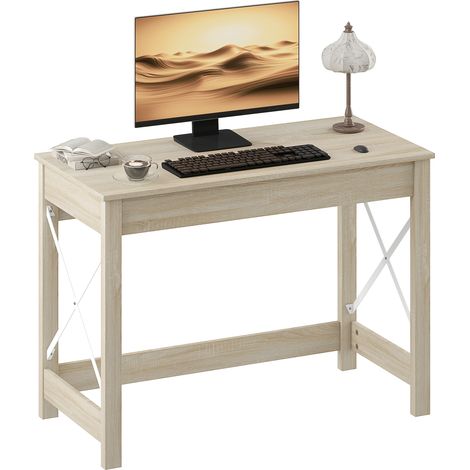 Scrivania moderna per computer, ufficio, studio, facile da montare, 105x50x76 cm, colore naturale.