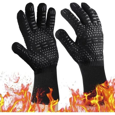 Maniques de four résistantes à la chaleur 30 cm, noires, ignifuges, gants de cuisine pour pâtisserie et barbecue, lot de 2, protection thermique jusqu'à 250°C (1/5)