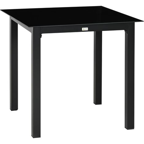 Tavolo da giardino quadrato 4 posti in alluminio nero e vetro temperato 80x80x74 cm HOMVRA (1/5)