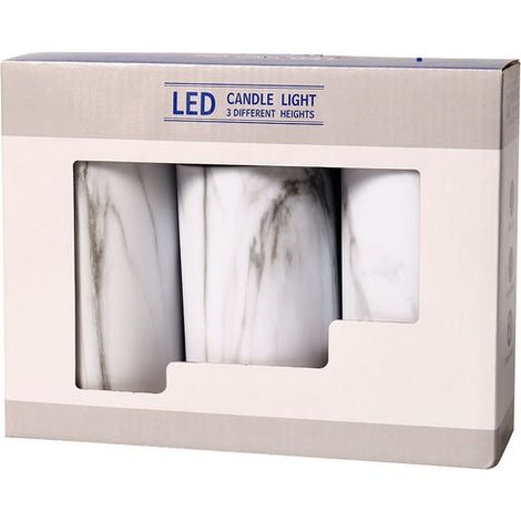 royaluxe - Bougies piliers en marbre sans flamme, lot de 3 (12, 15 et 17 cm) Bougies LED vacillantes réalistes (1/4)