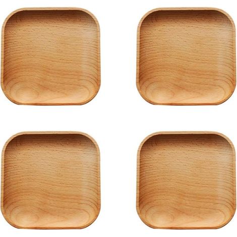4 Pièces Assiette Bois Hêtre 12cm, Design Naturel, Vaisselle Légère, Pour Snack Et Dessert