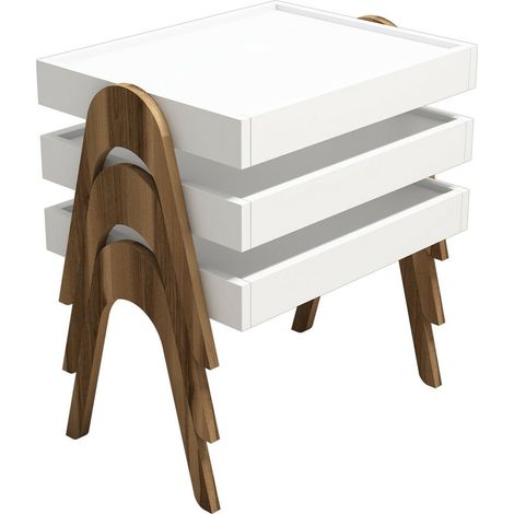 Lot de 3 tables basses gigognes en bois "Roma" - 53 x 40 x 64 cm - Blanc (1/5)