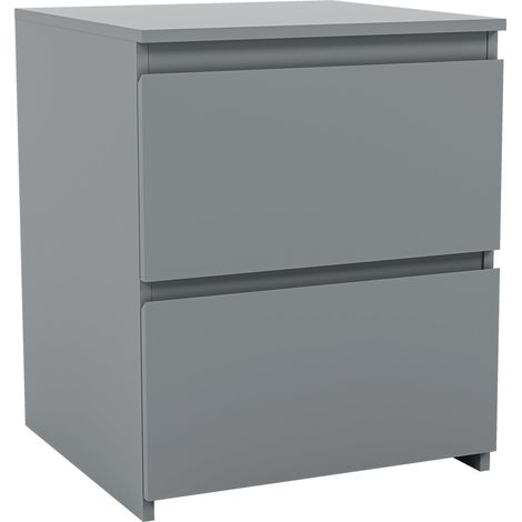 Denver 2 Drawer Bedside Table Large Cabinet Chest Nightstand Bedroom Furniture, Grey